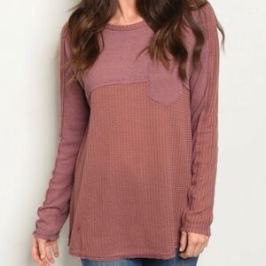 Love Riche rosewood Waffle Knit Crew Neck top